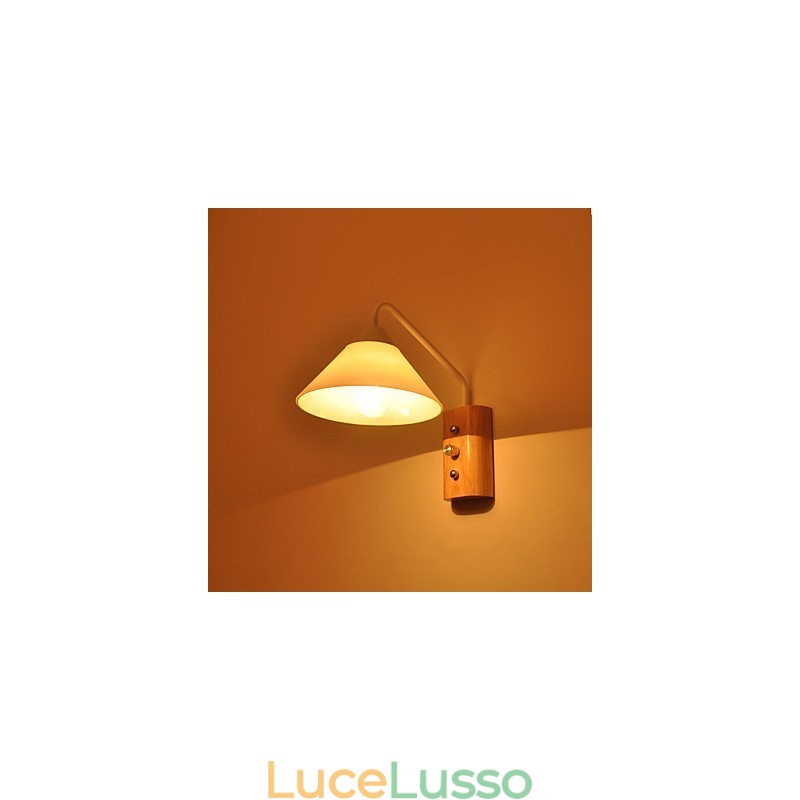 Lampada da parete semplice Lampada da comodino con paralume in vetro e legno massello per camera da letto Cassettiera Soggiorno Cameretta per bambini Dormitorio universitario Tavolino da caffè Libreria
