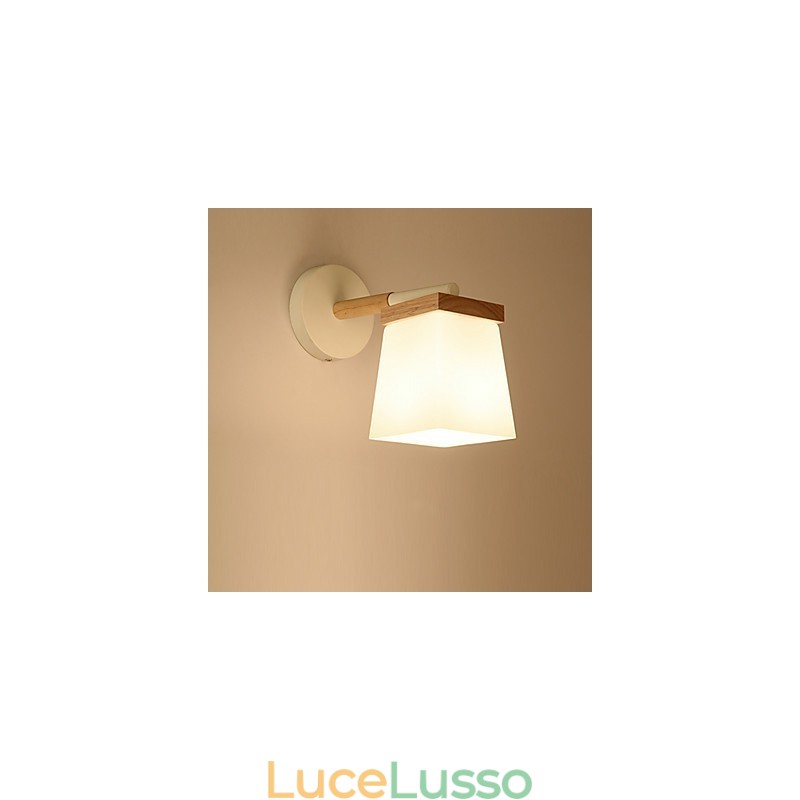 Lampada da parete con paralume in vetro quadrato per camera da letto moderna, applique da parete con luce ambientale