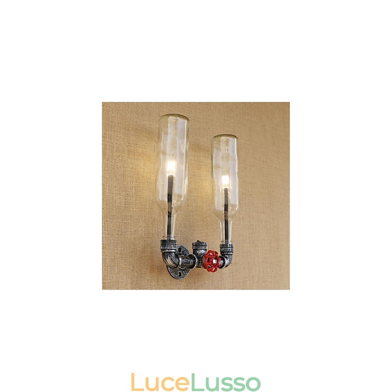 Lampada da parete retrò industriale con interruttore a vento e bottiglia d'acqua