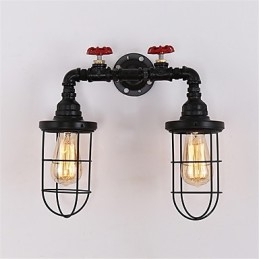 2 teste retrò industriale tubo luci da parete semplice loft nero gabbia per uccelli metallo sala da pranzo cucina bar caffetteria decorazione illuminazione