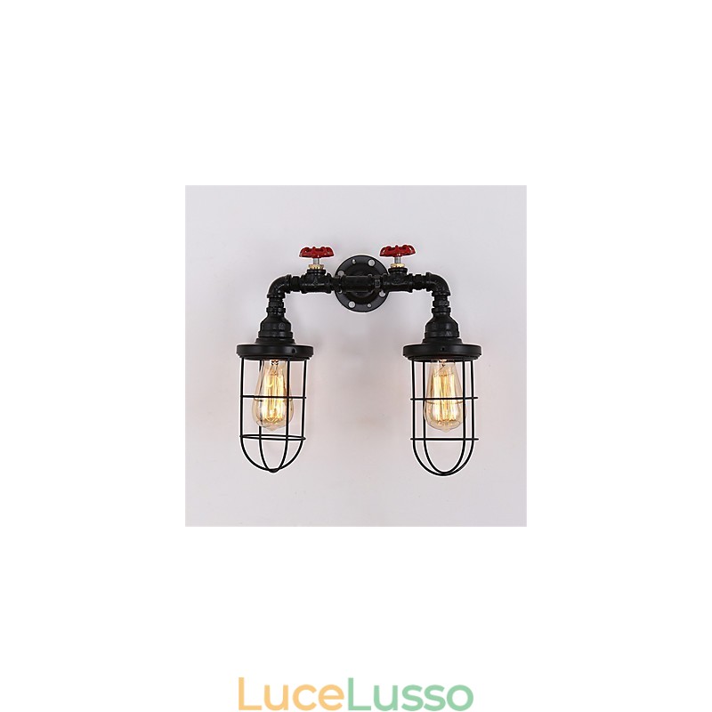 2 teste retrò industriale tubo luci da parete semplice loft nero gabbia per uccelli metallo sala da pranzo cucina bar caffetteria decorazione illuminazione