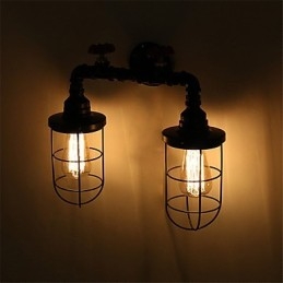 2 teste retrò industriale tubo luci da parete semplice loft nero gabbia per uccelli metallo sala da pranzo cucina bar caffetteria decorazione illuminazione