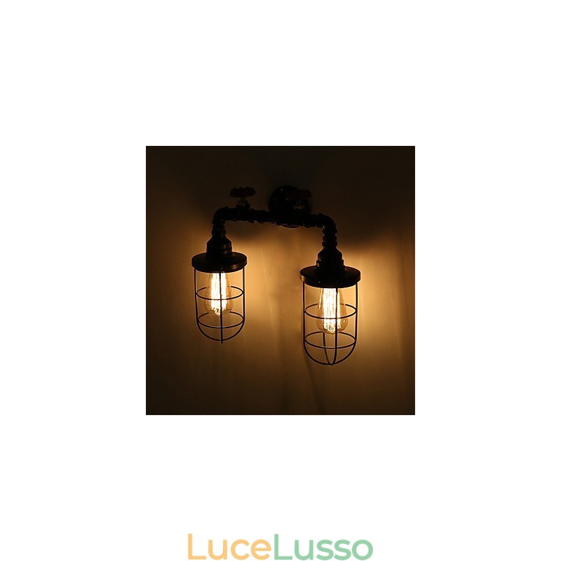 2 teste retrò industriale tubo luci da parete semplice loft nero gabbia per uccelli metallo sala da pranzo cucina bar caffetteria decorazione illuminazione