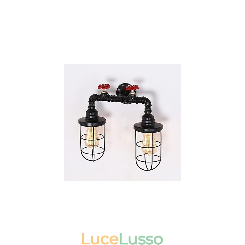 2 teste retrò industriale tubo luci da parete semplice loft nero gabbia per uccelli metallo sala da pranzo cucina bar caffetteria decorazione illuminazione