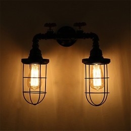 2 teste retrò industriale tubo luci da parete semplice loft nero gabbia per uccelli metallo sala da pranzo cucina bar caffetteria decorazione illuminazione