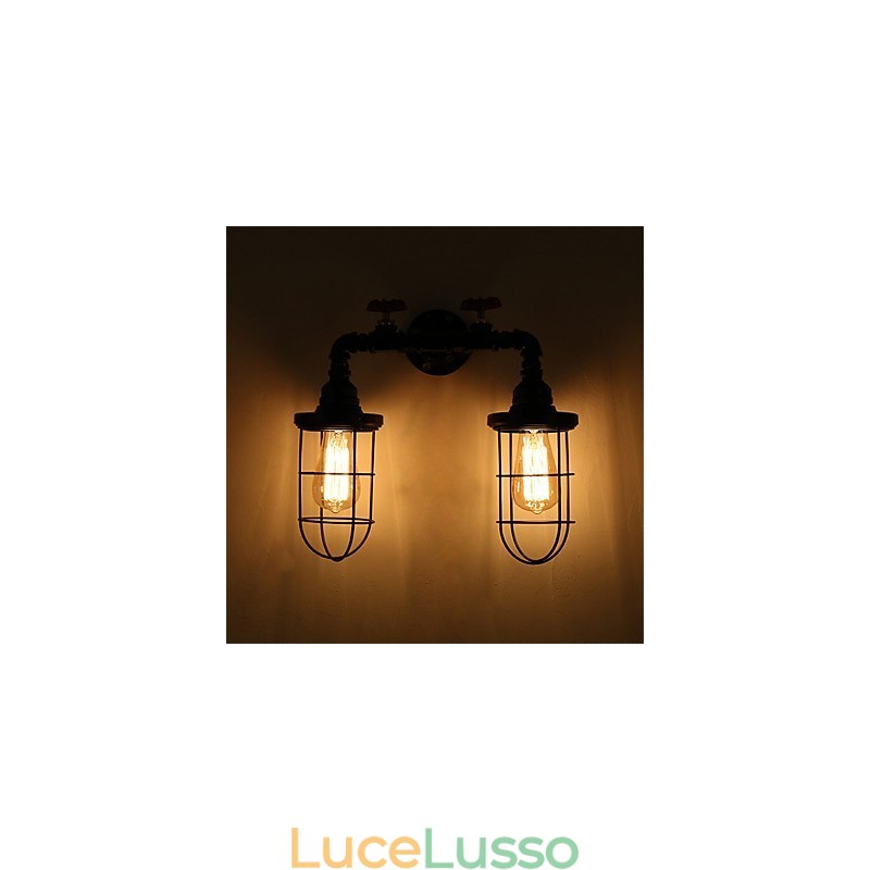 2 teste retrò industriale tubo luci da parete semplice loft nero gabbia per uccelli metallo sala da pranzo cucina bar caffetteria decorazione illuminazione