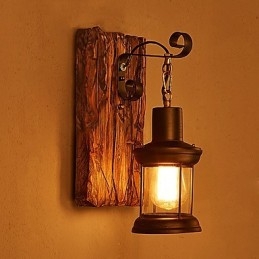Lampada da parete a testa singola industriale vintage retrò in legno e metallo dipinta a colori per la casa, corridoio dell'hotel, lampada da parete decorativa