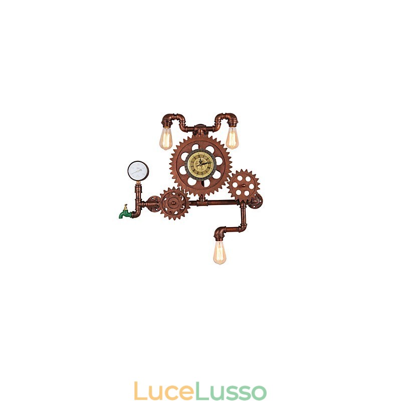 Luci da parete vintage industriali a forma di ingranaggio in legno, luci girevoli creative, illuminazione decorativa per ristoranti, bar e caffetterie