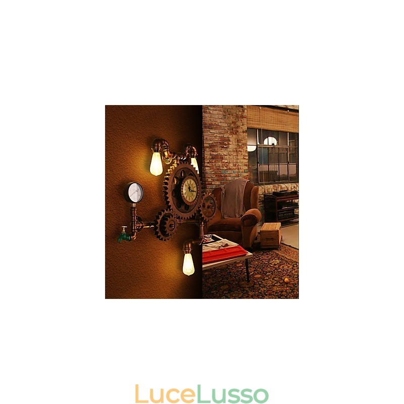Luci da parete vintage industriali a forma di ingranaggio in legno, luci girevoli creative, illuminazione decorativa per ristoranti, bar e caffetterie