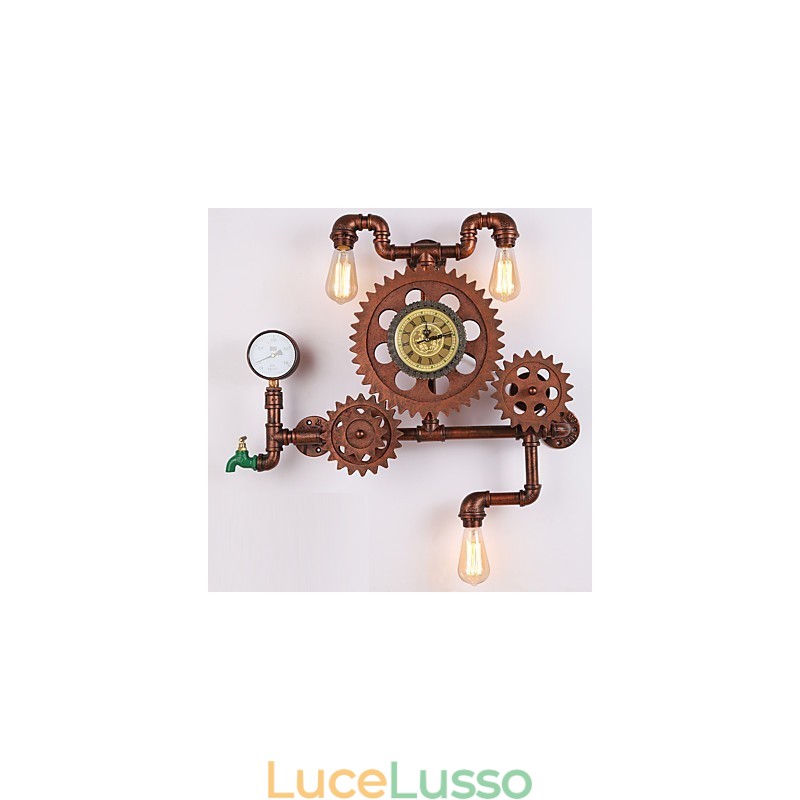 Luci da parete vintage industriali a forma di ingranaggio in legno, luci girevoli creative, illuminazione decorativa per ristoranti, bar e caffetterie
