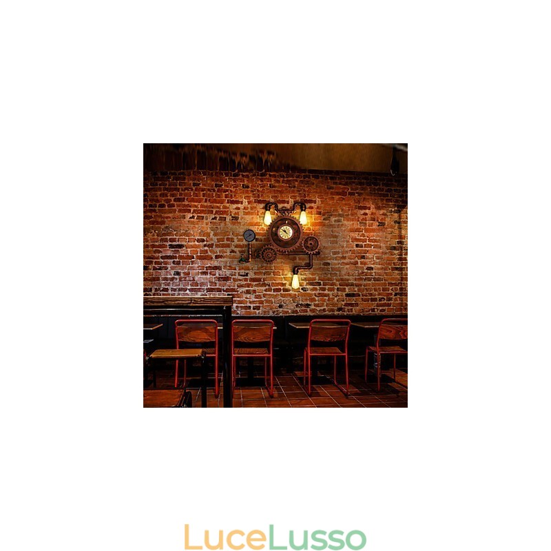 Luci da parete vintage industriali a forma di ingranaggio in legno, luci girevoli creative, illuminazione decorativa per ristoranti, bar e caffetterie