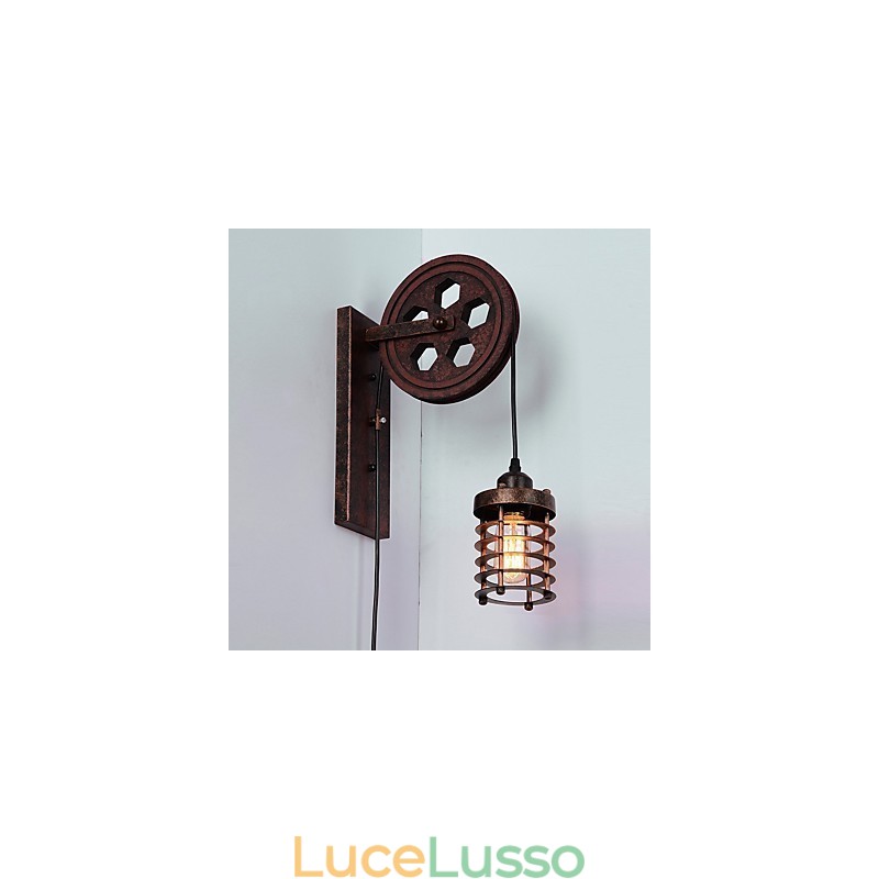 Lampada da parete in ferro retrò industriale Lampada da parete con puleggia di sollevamento di personalità creativa
