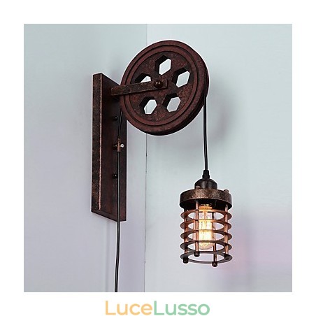 Lampada da parete in ferro retrò industriale Lampada da parete con puleggia di sollevamento di personalità creativa Lampada da parete in ferro retrò industriale Lampada da parete con puleggia di sollevamento di personalità creativa