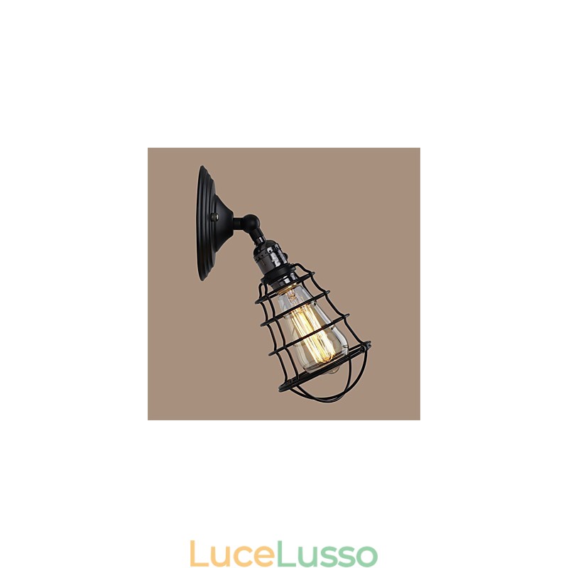 Con interruttore Vintage 1 luce industriale nero gabbia in metallo Loft lampada da parete soggiorno sala da pranzo corridoio bar caffetteria applique da parete