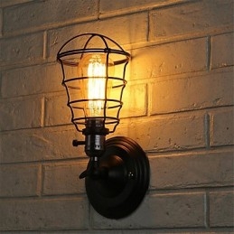 Con interruttore Vintage 1 luce industriale nero gabbia in metallo Loft lampada da parete soggiorno sala da pranzo corridoio bar caffetteria applique da parete