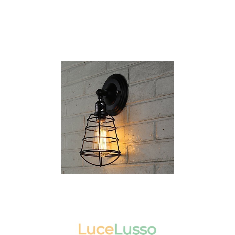 Con interruttore Vintage 1 luce industriale nero gabbia in metallo Loft lampada da parete soggiorno sala da pranzo corridoio bar caffetteria applique da parete