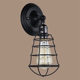 Con interruttore Vintage 1 luce industriale nero gabbia in metallo Loft lampada da parete soggiorno sala da pranzo corridoio bar caffetteria applique da parete