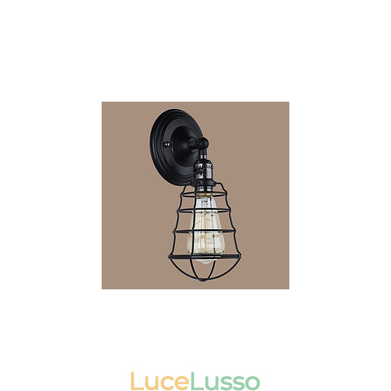 Con interruttore Vintage 1 luce industriale nero gabbia in metallo Loft lampada da parete soggiorno sala da pranzo corridoio bar caffetteria applique da parete