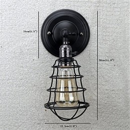 Con interruttore Vintage 1 luce industriale nero gabbia in metallo Loft lampada da parete soggiorno sala da pranzo corridoio bar caffetteria applique da parete