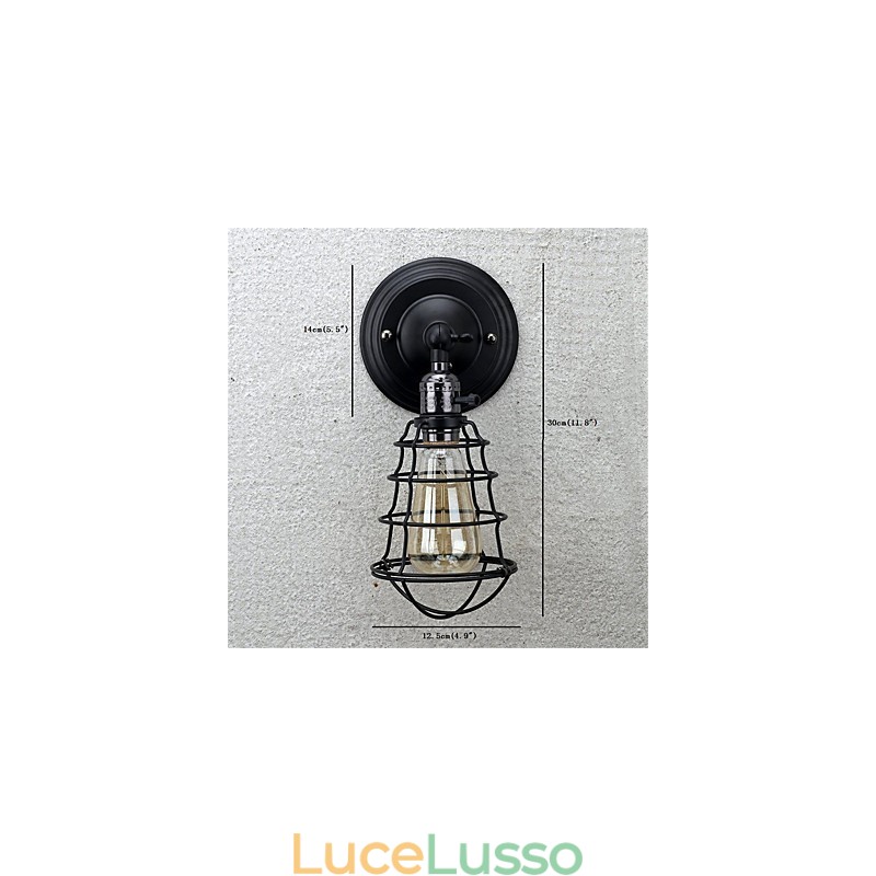 Con interruttore Vintage 1 luce industriale nero gabbia in metallo Loft lampada da parete soggiorno sala da pranzo corridoio bar caffetteria applique da parete