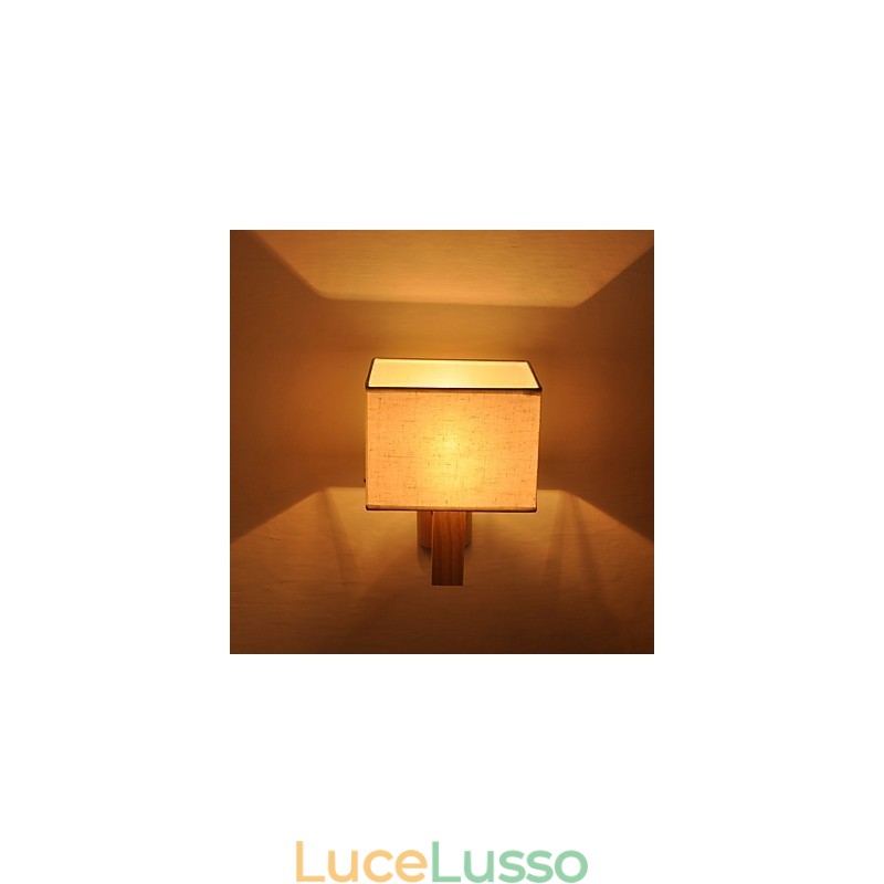 Lampada da parete semplice, lampada da comodino con paralume in tessuto e legno massello per camera da letto, comò, soggiorno, cameretta per bambini
