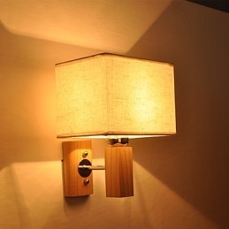Lampada da parete semplice, lampada da comodino con paralume in tessuto e legno massello per camera da letto, comò, soggiorno, cameretta per bambini