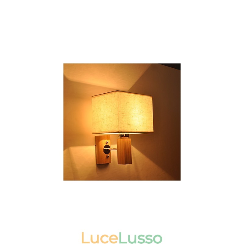 Lampada da parete semplice, lampada da comodino con paralume in tessuto e legno massello per camera da letto, comò, soggiorno, cameretta per bambini