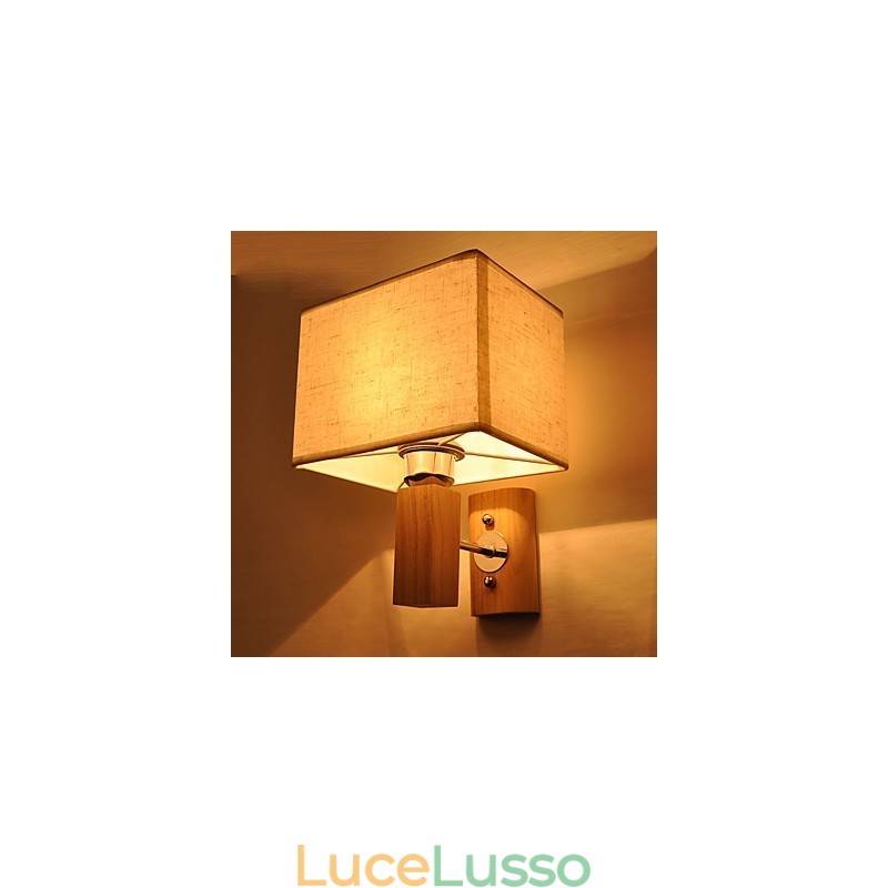 Lampada da parete semplice, lampada da comodino con paralume in tessuto e legno massello per camera da letto, comò, soggiorno, cameretta per bambini