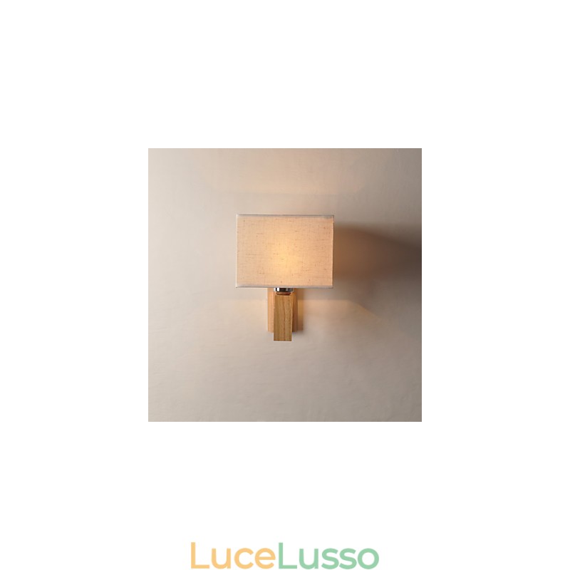 Lampada da parete semplice, lampada da comodino con paralume in tessuto e legno massello per camera da letto, comò, soggiorno, cameretta per bambini