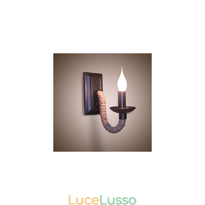 Lampada da parete retrò in corda di canapa Lampada da candela in ferro con personalità creativa