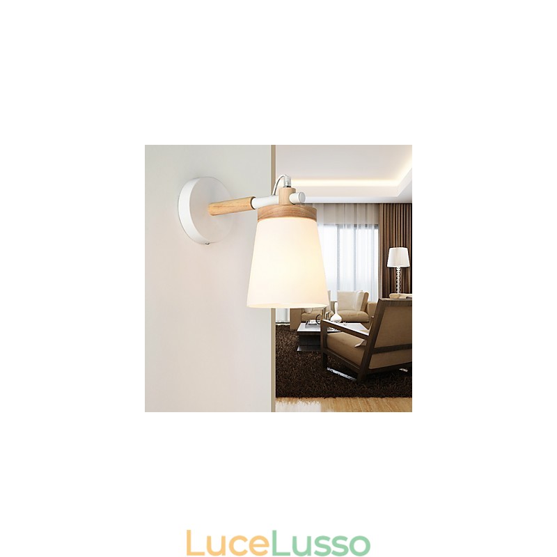 Lampada da parete con paralume in vetro e base in metallo, caratteristica luce ambientale, applique da parete