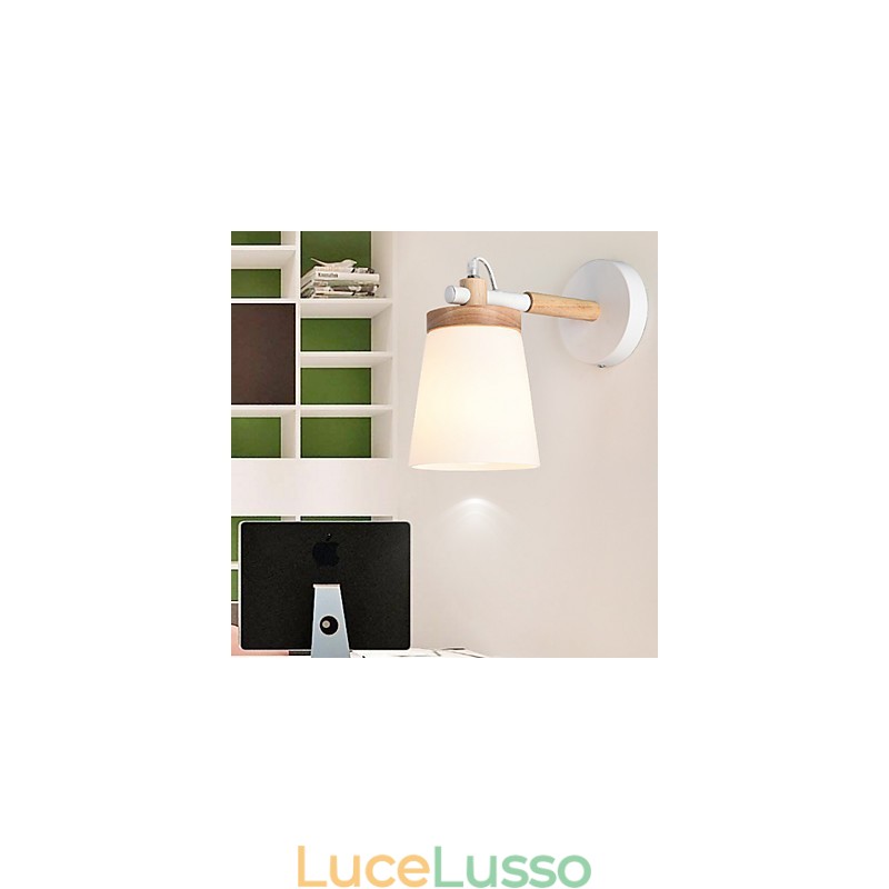 Lampada da parete con paralume in vetro e base in metallo, caratteristica luce ambientale, applique da parete