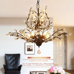 Lampadario vintage in cristallo a filo con 8 luci in metallo verniciato nero o oro