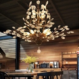 Lampadario vintage in cristallo a filo con 8 luci in metallo verniciato nero o oro