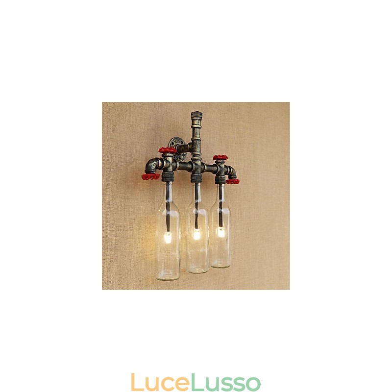 Lampada da parete retrò industriale con interruttore a vento e bottiglia d'acqua