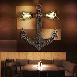 Applique da parete vintage in legno a forma di ancora per barche, illuminazione creativa per ristoranti, bar e caffè