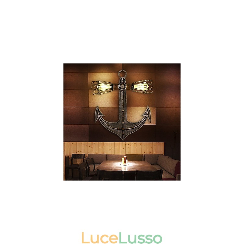 Applique da parete vintage in legno a forma di ancora per barche, illuminazione creativa per ristoranti, bar e caffè