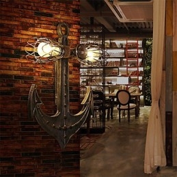 Applique da parete vintage in legno a forma di ancora per barche, illuminazione creativa per ristoranti, bar e caffè