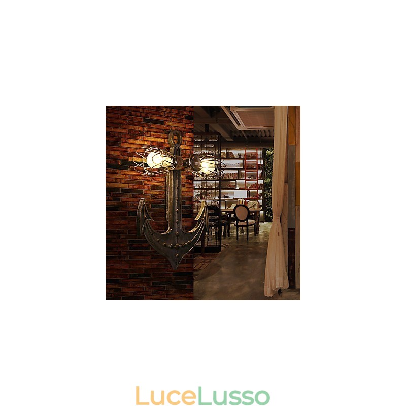 Applique da parete vintage in legno a forma di ancora per barche, illuminazione creativa per ristoranti, bar e caffè
