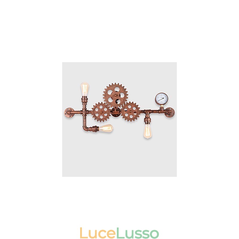 Applique da parete vintage in tubo industriale, forma di elmo in legno, luci girevoli creative, illuminazione decorativa per ristoranti, bar e caffetterie