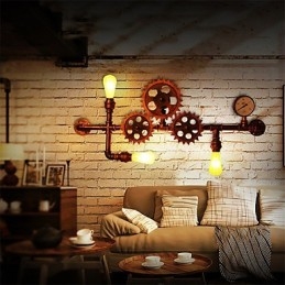 Applique da parete vintage in tubo industriale, forma di elmo in legno, luci girevoli creative, illuminazione decorativa per ristoranti, bar e caffetterie