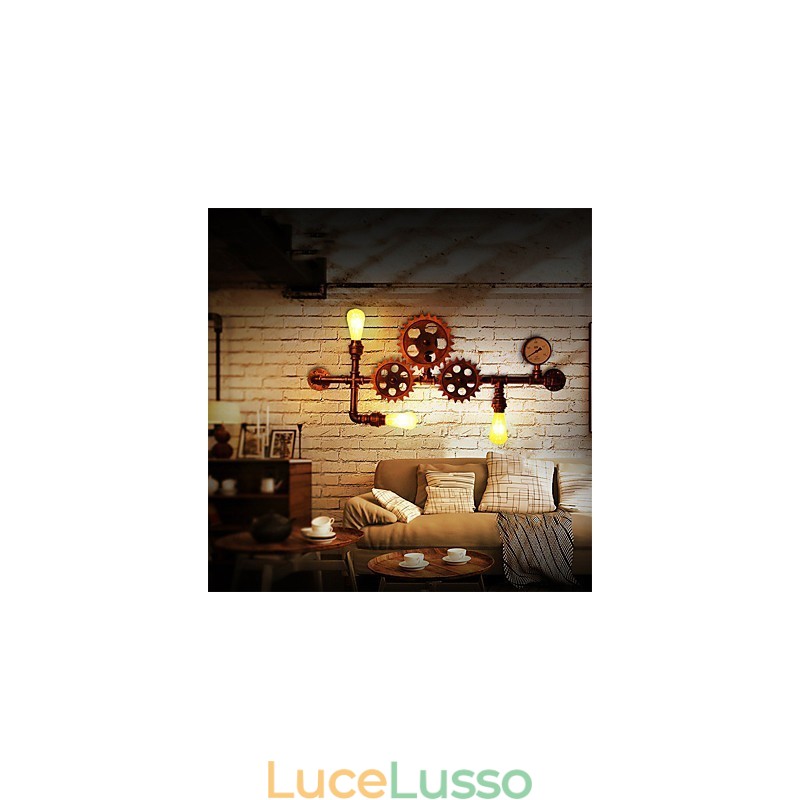 Applique da parete vintage in tubo industriale, forma di elmo in legno, luci girevoli creative, illuminazione decorativa per ristoranti, bar e caffetterie
