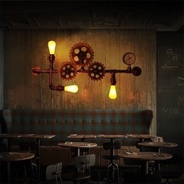 Applique da parete vintage in tubo industriale, forma di elmo in legno, luci girevoli creative, illuminazione decorativa per ristoranti, bar e caffetterie