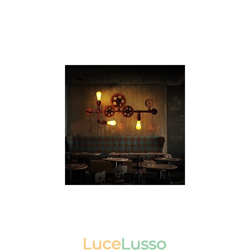 Applique da parete vintage in tubo industriale, forma di elmo in legno, luci girevoli creative, illuminazione decorativa per ristoranti, bar e caffetterie