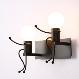 Applique da parete rustica in metallo vintage industriale da loft a forma di robot, per bar, caffetteria, ingresso, corridoio, lampada da parete nera e bianca opzionale