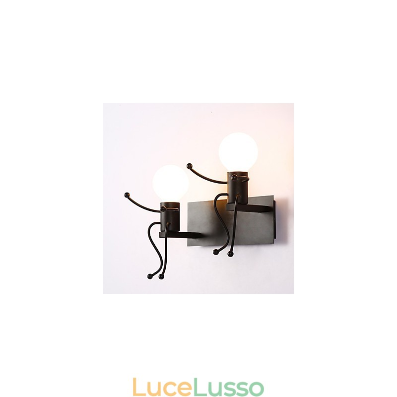 Applique da parete rustica in metallo vintage industriale da loft a forma di robot, per bar, caffetteria, ingresso, corridoio, lampada da parete nera e bianca opzionale