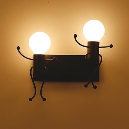 Applique da parete rustica in metallo vintage industriale da loft a forma di robot, per bar, caffetteria, ingresso, corridoio, lampada da parete nera e bianca opzionale