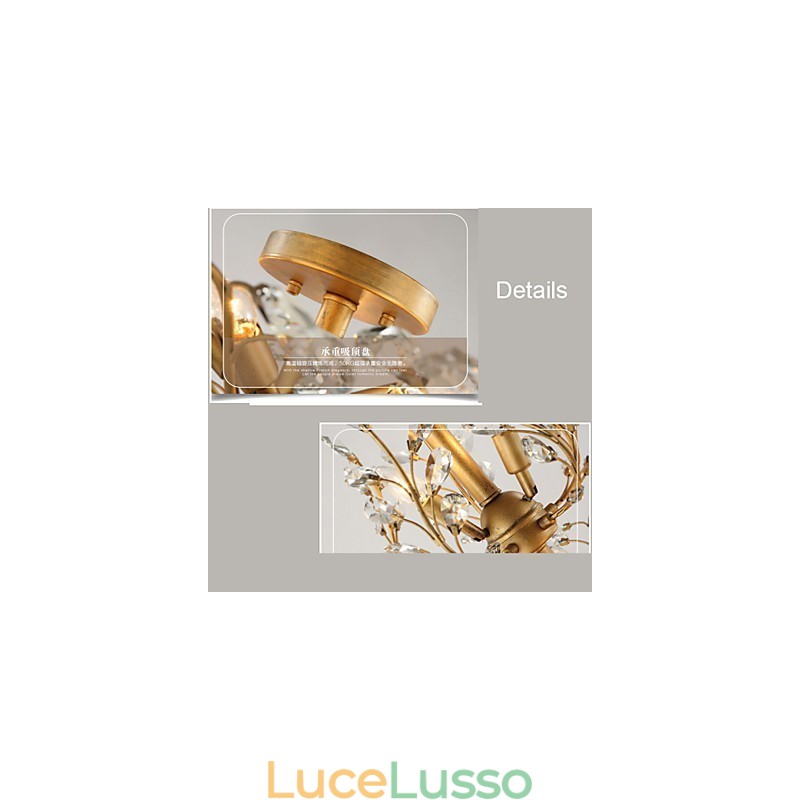 Lampadario vintage in cristallo a filo con 8 luci in metallo verniciato nero o oro