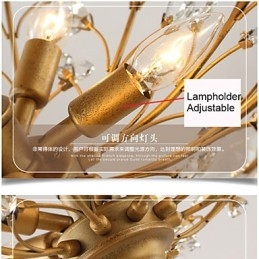 Lampadario vintage in cristallo a filo con 8 luci in metallo verniciato nero o oro