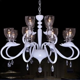 Lampadario a 12 luci con pendente in cristallo in stile europeo, individualità creativa, cigno